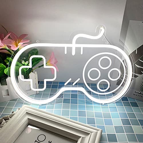 Gamepad Shape Neon Sign for Hippie Room Decor, Gaming Neon Sign for Heliwey Gamer Gifts, Room Gaming, Boy's Room Décor, Halloween by USB 5V with Dimmable, White-by Colysor