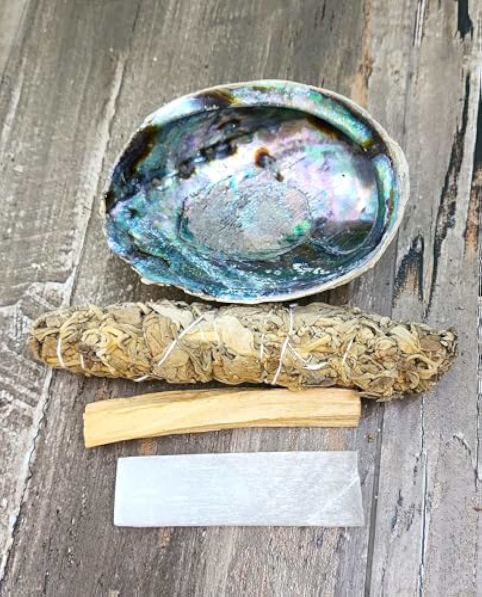 Abalone, Selenite Stick, Palo Santo Smudge Kit for Energy Cleansing