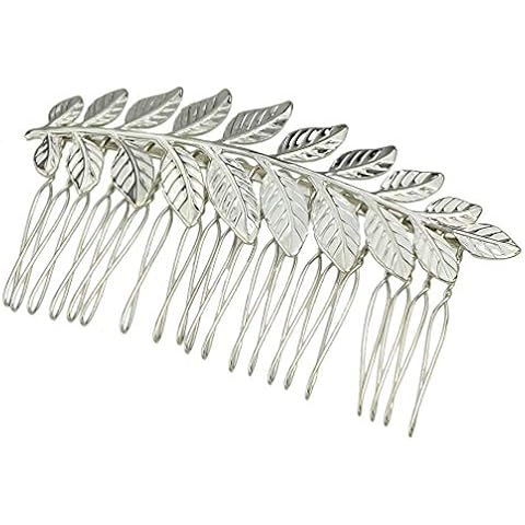 Laurel Leaf Hair Comb Vintage Grecian Olive Roman Flapper 1920 Bridal Silver 8cm XX (Silver) Cover