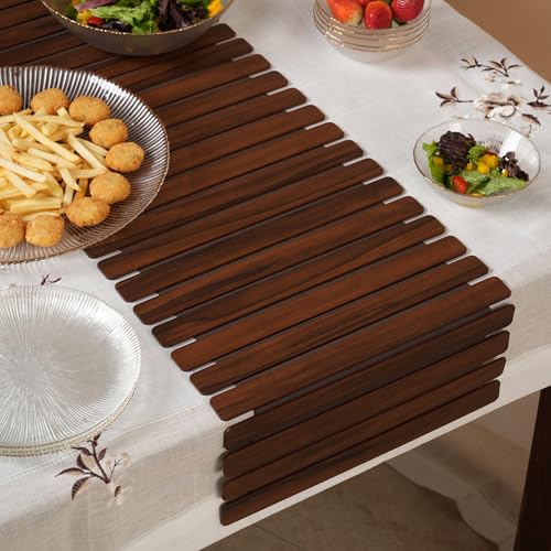 Image of HOME 360 Modern Slat Table Runner | Decorative Finish MDF Slats | 14X72 Inches | Rollable Table Centerpiece for Dining Room, Kitchen | (Darkbrown 3, 14X72 INCH)