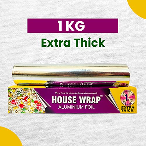 Image of House Wrap Aluminium Foil for Kitchen, Food Packing, Cooking, Baking - 1 Kg Net Guaranteed,18 Microns Thickness, Keeps Food Warm, Fresh, Hygienic (Pack of 2)