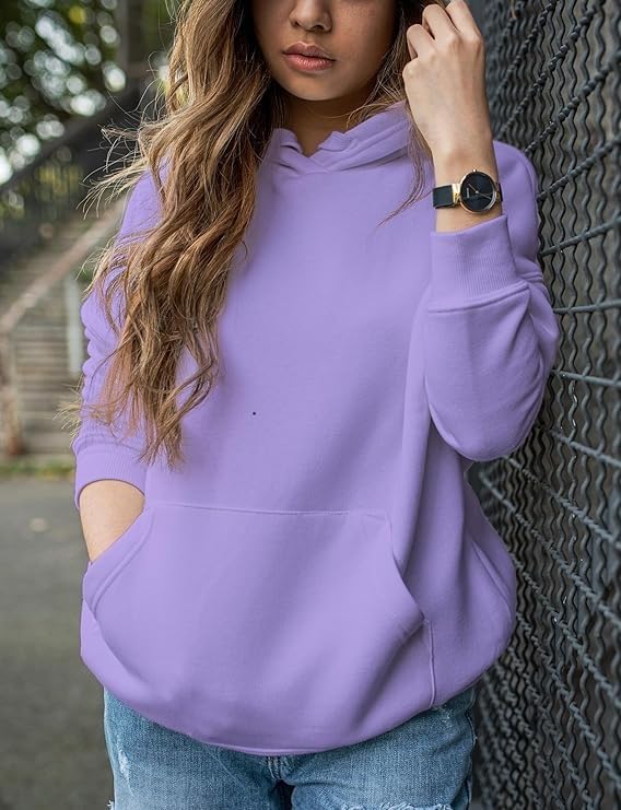 Image of Women's Black Fleece Hoodie Oversized Fit Soft Warm Winter Hooded Sweatshirt with Kangaroo Pocket