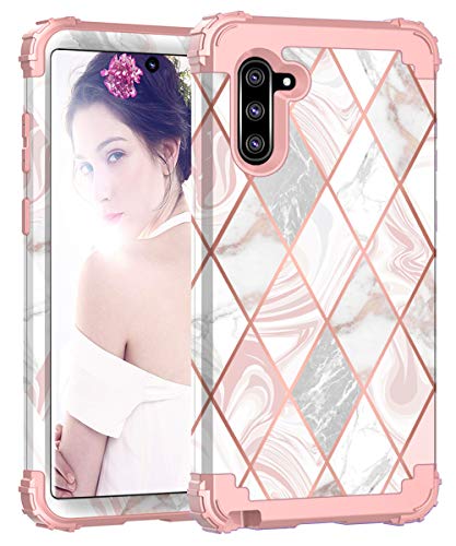 Galaxy Note 10 Case, ZHK Marble 3 Layer Heavy Duty Shockproof Case Hard PC Cover+Silicone Rubber Hybrid Sturdy Armor Full-Body Protective Case for Samsung Galaxy Note 10 5G(2019)-Rose Gold