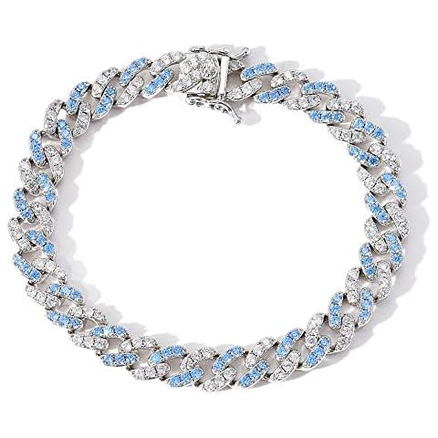Micky Lee Necklace 9mm Single Row Blue and White Zircon Cuban Chain Cover