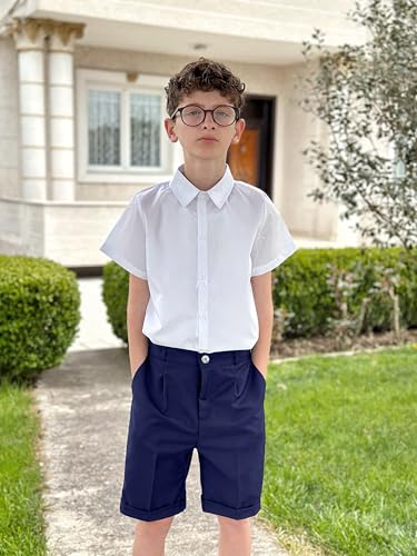 Image of LOLANTA Boys Dress Shorts, Kids Summer Shorts School Uniform Outfit,Flat Front, Solid, Adjustable Waist 2-14 Years