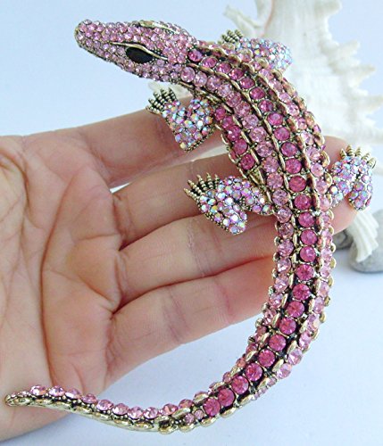 Image of 4.13 inch Alligator Crocodile Brooch Pin Pendant Austrian Crystal BZ5009