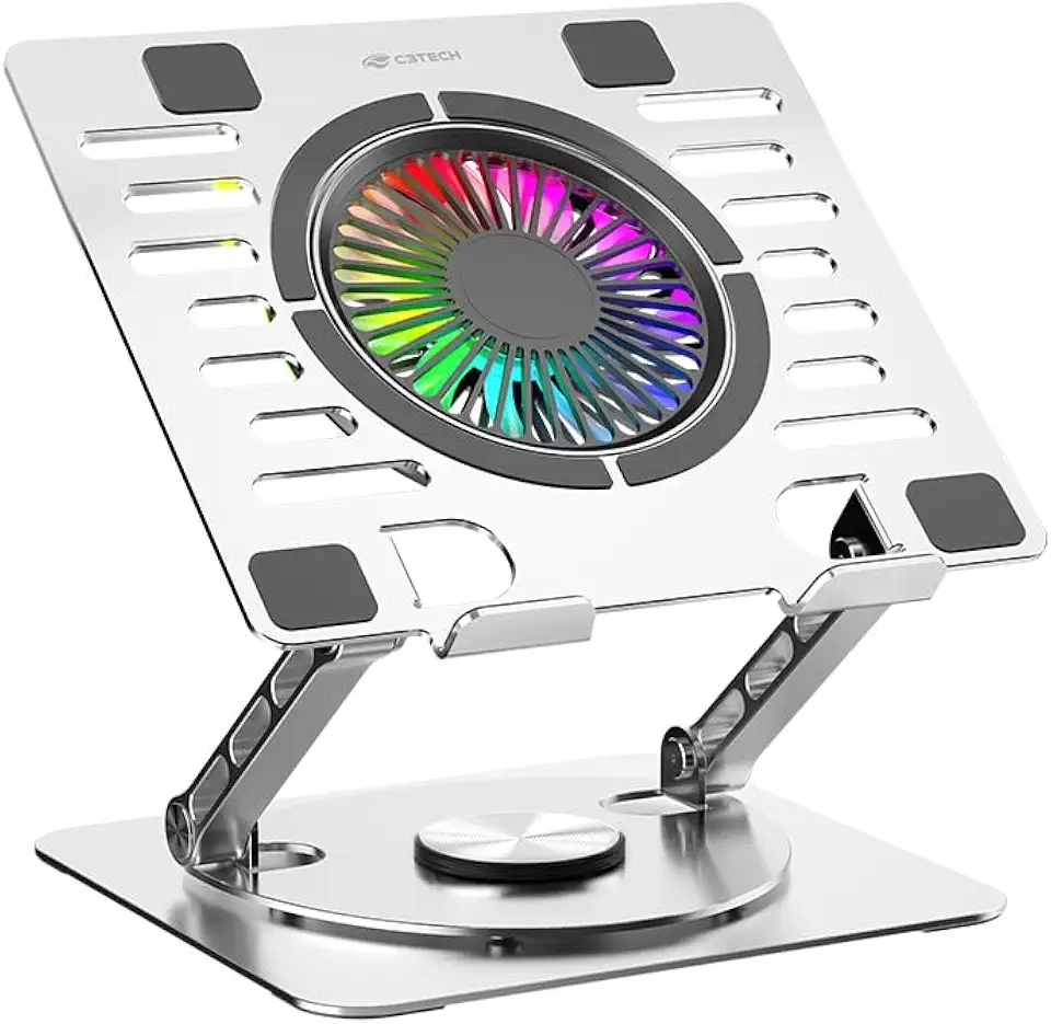 C3Tech Base refrigerada Gamer para Notebook, NBC-1000SI 17,3", Cinza, com rotação de 360°, Ajustes de inclinacao, com iluminacao RGB em 10 modos
