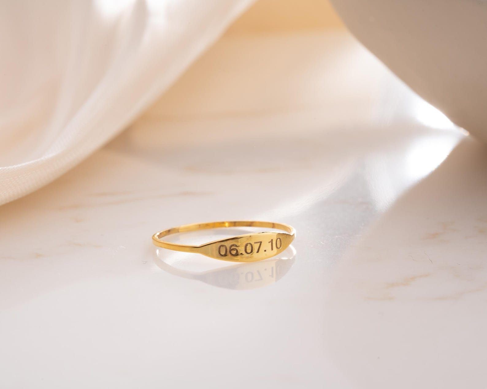Sterlingsilber 925 Namensring individuell Gravur Datum Erinnerung filigran Schmuck zum Jubiläum