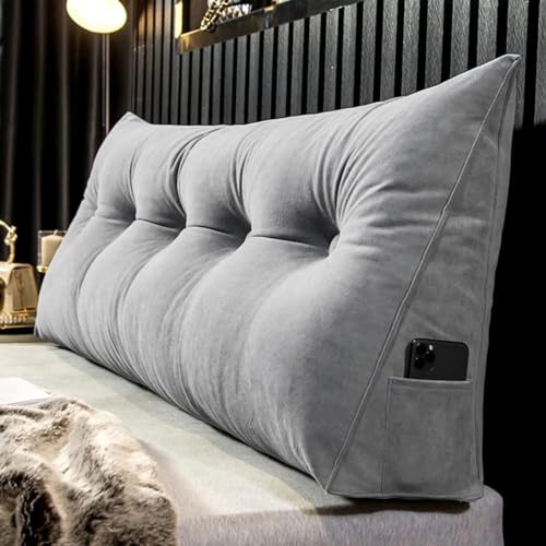Queen Wedge Pillow Headboard Triangular Headboard Sofa Bed Pillow Sofa Bed Pillow for Reading, Back Positioning Support for Headboard with Removable Cover (Color : Dark Grey, Size : Full(47