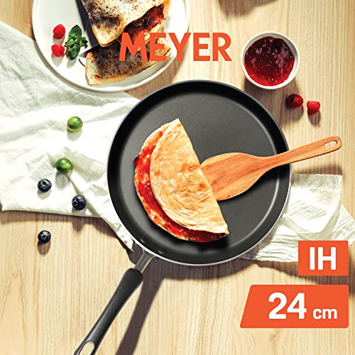 Image of Meyer Tri‑Ply Stainless‑Steel Cookware Bundle - 3 L Presta Pressure Cooker + 18 cm Select Straining Saucepan + 24 cm Flat Tawa (Orange), Induction‑Friendly Kitchen Set