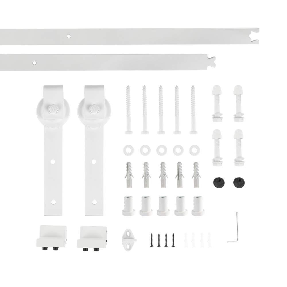 Binario per Porta Scorrevole 200 cm/6,6 FT, Acciaio al Carbonio, Kit Guide Porta Scorrevole Esterno Muro, Binario per Porta Interne Scorrevole Muro con 2 Roulettes (Bianco Classico)