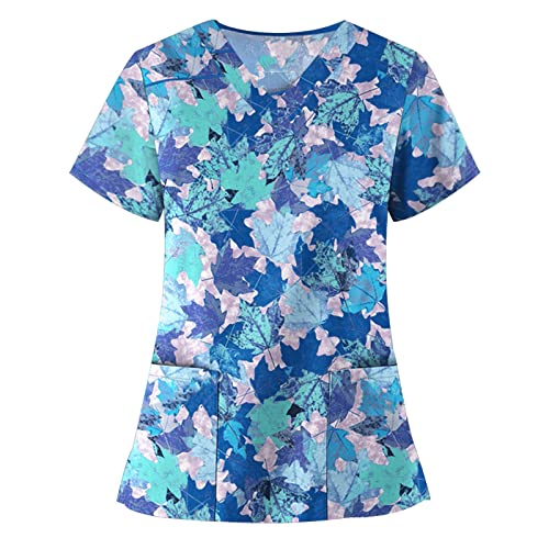 OIOLOYJM Printed Scrub Tops Women V Neck Short Sleeve Plus Size Scrubs for Womens Nursing Uniforms Shirts with Pockets