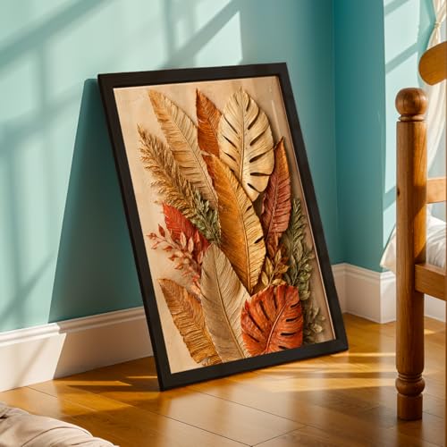 Image of NoWorries 3D Tropical Leaf Wall Painting with Frame Set of 1 | Premium Textured Botanical Leaves Artwork, Luxury Nature Wall Decor for Living Room, Bedroom, Office and Home Decoration (3d Art-16,13x19inch)