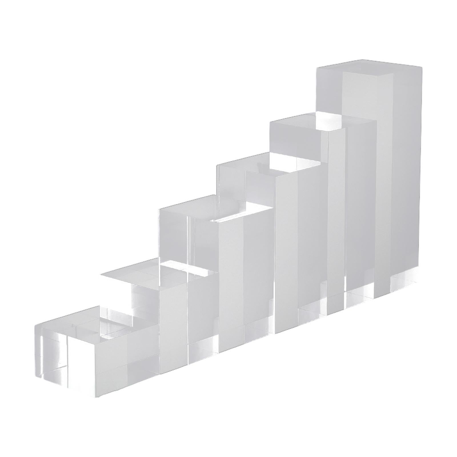 6 x Acryl Quadrat Präsentationsblock, Sockelständer für Schmuck und Figuren, 5cm bis 20cm