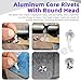 Swpeet 100Pcs 4 Sizes M6.4 x 15mm / 20mm / 25mm / 30mm Hammer Drive Aluminium Rivets Brazier Head Drive Pin Rivets Assortment Kit, Knock Type Expansion Aluminum Rivets Hammer Drive Aluminium Rivets