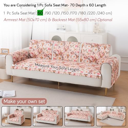 Image of HOKIPO 'Nature Muse' Premium HD Printed Holland Velvet Sofa Cover Mat for 1 /2 /3 Seater & L-Shape Sofa. Make Your Own Sofa Cover Set, Mat 70(D) x 60(L) cm, Rose Symphony (IN-913-D5)
