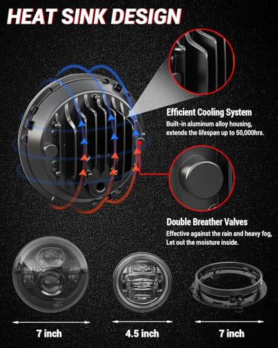 Image of Z-OFFROAD New 7 Inch Motorcycle LED Headlight 4.5 inch Fog Passing Lights, DOT Kit Compatible with Harley Davidson Road King Electra Glide Ultra Classic Heritage Softail Fat Boy Street Glide, Black
