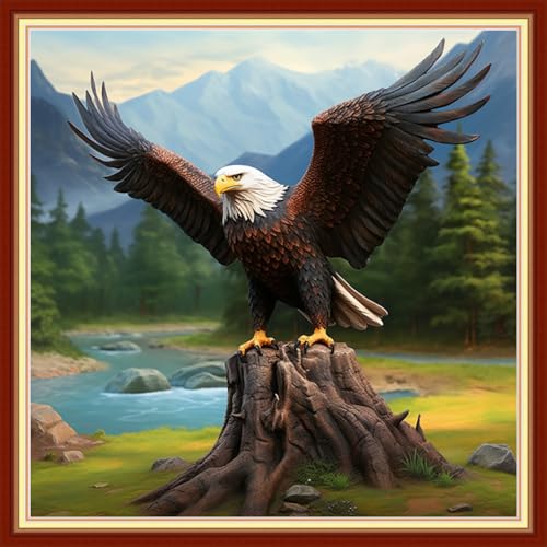 Image of Magxvouy Cross Stitch Kits Stamped Full Range of Embroidery Kits,Cross Stitch Patterns Needlework Kits for Beginners 11CT Printed Kits&Eagle Landscape 18x18 inch