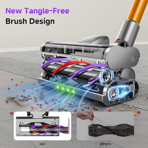 Image of Cordless Stick Vacuum Cleaner, 40Kpa Powerful Suction Vacuum Cleaner with LED Headlight, Detachable Battery, 8-in-1 Lightweight Handheld Vacuums for Pet Hair Carpet and Hardwood Floor, Purple
