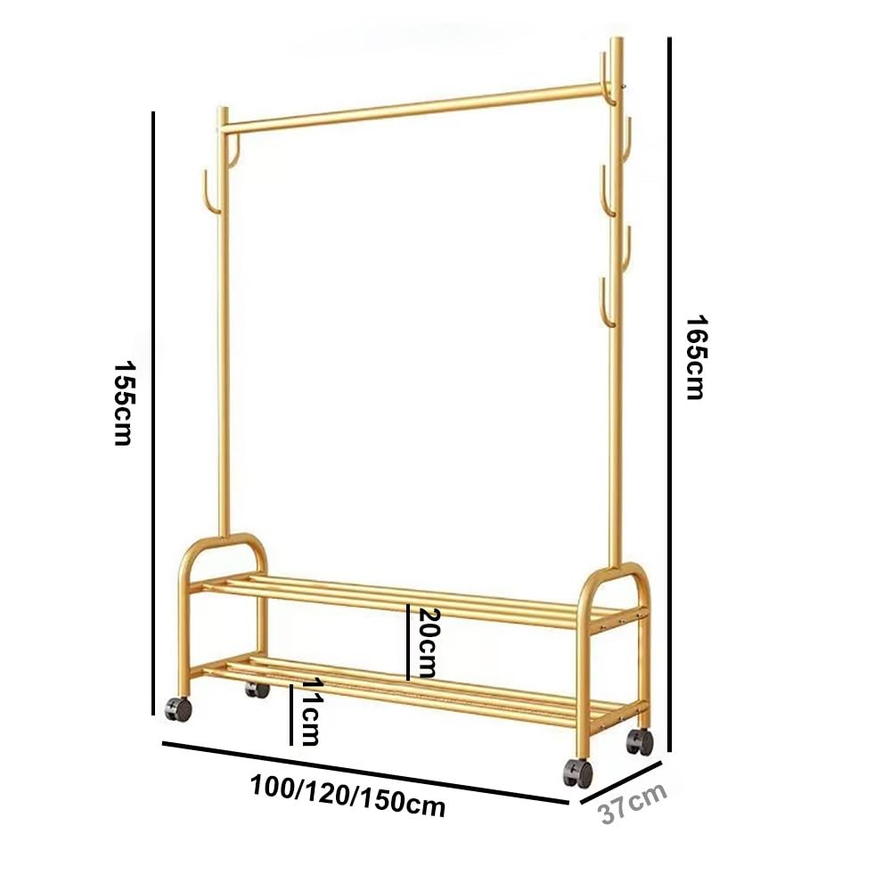 Robuste Garderobe mit Rollen, Metall-Kleiderständer zum Aufhängen von Kleidung, mit unterem Ablagefach und oberen Querstangen, perfekt für sofortigen Stauraum im Schrank