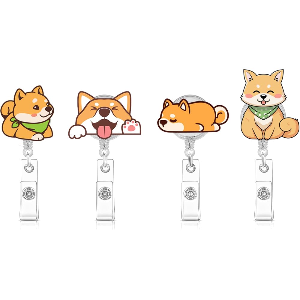 Retractable Badge Holder Reel,Dog Badge Reel Clip-On Name Badge Tag with Belt Clip, ID Card Holder for Office Workers, Doctors, Nurses and Students(Cute Dog Badge Holder) — image 1