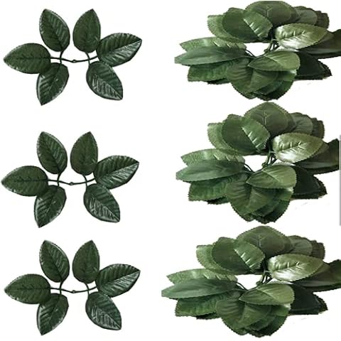 DongAi 100Pcs Bulk Rose Leaves Artificial Green Leaves Fake Roses Leaves, Used for DIY Wedding Bouquet Center Decoration Party Decoration Rose Vine Wreath Garland Supplies Cover