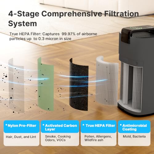 Image of MERONTE MR7566-WF HEPA Air Purifier for Large Room Home, 3600 ft, Charcoal
