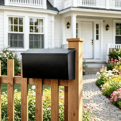 Image of Wall-Mount Mailbox for Outside,Large Capacity Mail Box Waterproof and Rust-Resistant, Galvanized Steel Metal Post Box, Mailboxes for House, 15.7 inchx9.9 inchx4.9 inch Black