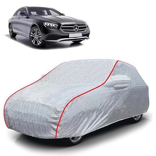 Image of Sulfar 100% Waterproof Car Body Cover Compatible with Mirror for Mercedes Benz E280 (Triple Stitched, Full Bottom Elastic, Magic Silver with Red Piping)