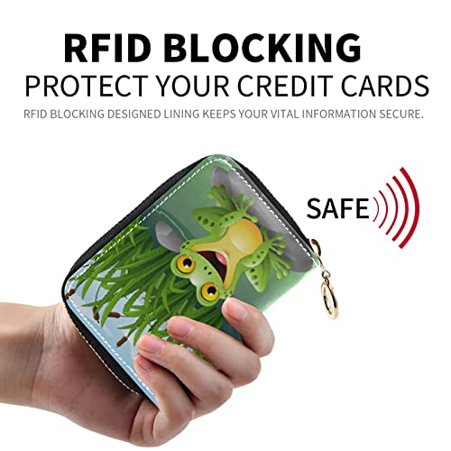 OTVEE Cartoon Frog at Pond RFID Credit Card Holder Case, Microfiber Leather Zipper Card Wallet for Women2