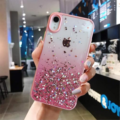 Image of VONZEE Case Compatible with iPhone XR (6.1 inch), Non Moving Glitter Cover for Girls & Women Soft TPU Shockproof Anti Scratch Drop Protection Cover (Pink)