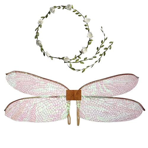 BeSlivewell Dragonfly Wings for Adults Halloween Fairy Dragonfly Wings with Wreath Costume Cosplay Dress up Festive Party Favor (Brown)