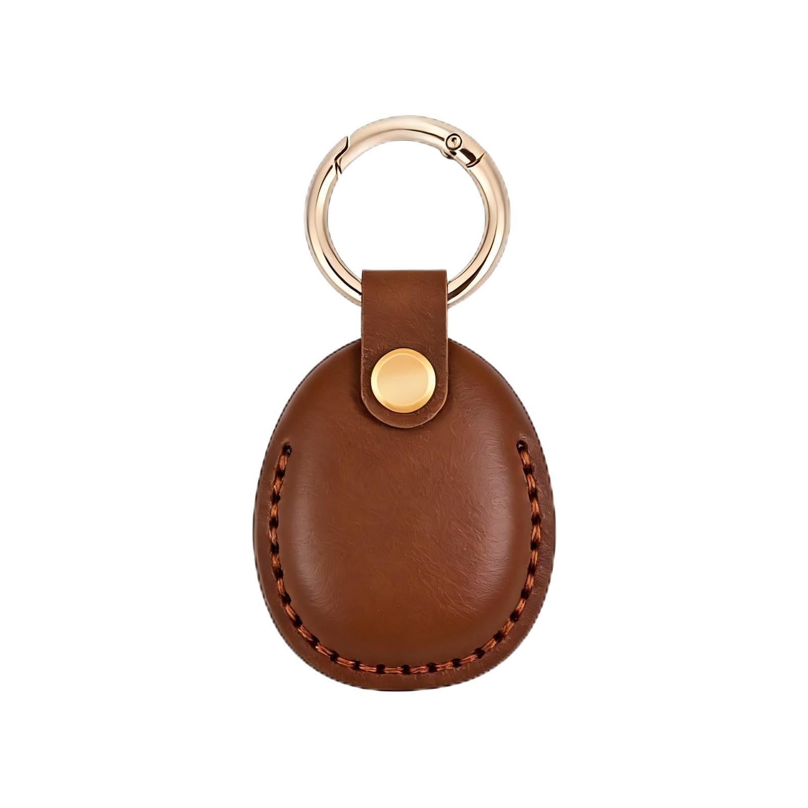 LZHRISING Brown Genuine Leather Apple Airtag Holder, Air Tag Case Gps Tracker, Airtag Keychain Accessories, Gps Case with Key Ring for Key Chain,
