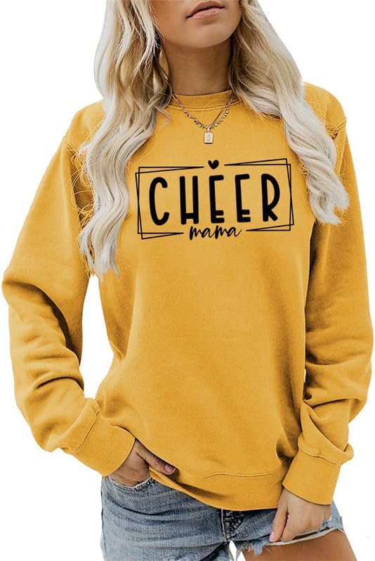 Women's Sweatshirt Cheer Mama Long Sleeve Crew Neck Pullover Cheerleader Cheerleading Mom Life Casual Tee Top Shirts