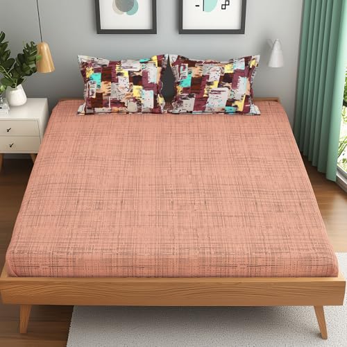 Image of Bedsheet for Double Bed | 152TC | Peach | Dotted Print | 1 Piece Cotton bedsheet for Double Bed with 2 Pillow Covers (225 x250cm) Perfect for Home Decor & Gifting | 100% Cotton bedsheets