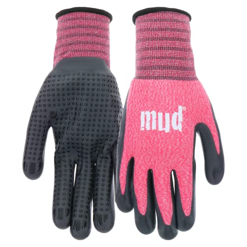 Dotted MUD Women's Nitrile Palm Gardening Gloves, Excellent Grip, High-Dexterity, Small/Medium, Pink (MD31011W-WSM)