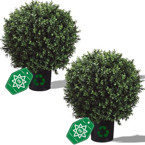 QAOUIEP Real Touch Leaves Artificial Topiary Trees, 24' T with 17' W Faux Boxwood, Set of 2 UV...