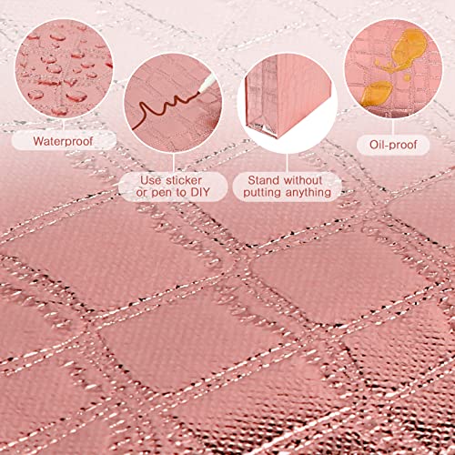 Ladyrosian 12 Pcs Reusable Glossy Rose Gold Gift Bag, Non-Woven Tote Grocery Bag With Handle, Foldable Party Favor Gift Bags For Bridesmaid, Wedding, Party, Birthday, Valentines, Proposal #TOP2