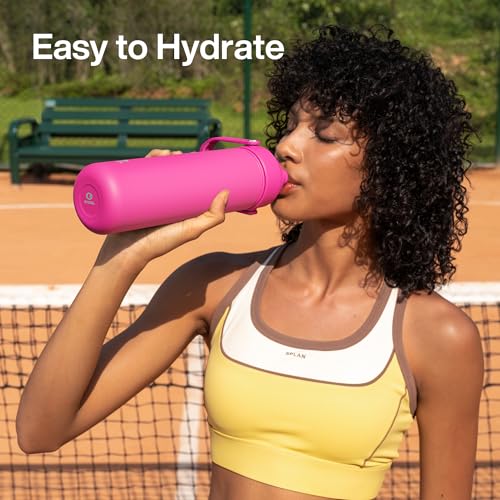 Image of ENCOOL Insulated Water Bottle with Straw Stainless Steel Water Bottle, Leak-Proof, BPA-Free, Double Wall Vacuum Keeps Cold for 24 Hours for Sports, Travel, School (18 oz, Light Crimson)