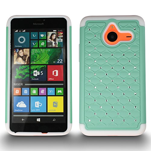 Lumia 640 XL Case, CoverON Hybrid [Aurora] Fashion Series, [Tough Rhinestone] [Bling Diamond] [Shockproof Full Body] Drop Protection Cover for Microsoft Lumia 640 XL - Teal/White