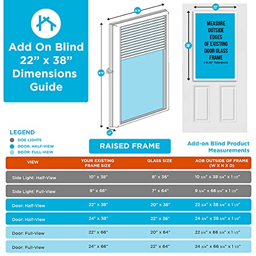 Odl Add On Blinds For Raised Frame Doors - Outer Frame Measurement 22" X 38" - Home Improvement - Easy To Install, Use And Maintain - Innovative Window Shades In-Between The Glass Panels #TOP3