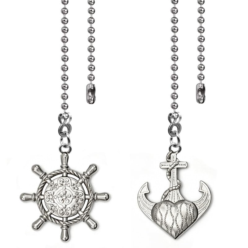Image of 2pcs Anchor Set Ceiling Fan Pull Chain Extension for Ceiling Fans Lights, with Chain Connector (Nickel)