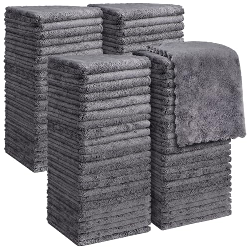 Image of Orighty Washcloths 96 Pack, Ultra Soft Face Cloths 12 x 12 inch, Absorbent & Quick Drying Coral Velvet Washcloth Bulk, Multi-Purpose Face Cloth for Household, Cleansing and Sport (Grey)