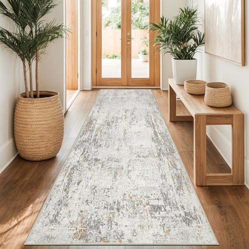 Alfombra de pasillo beige abstracta de diseño minimalista moderno para dormitorio 2