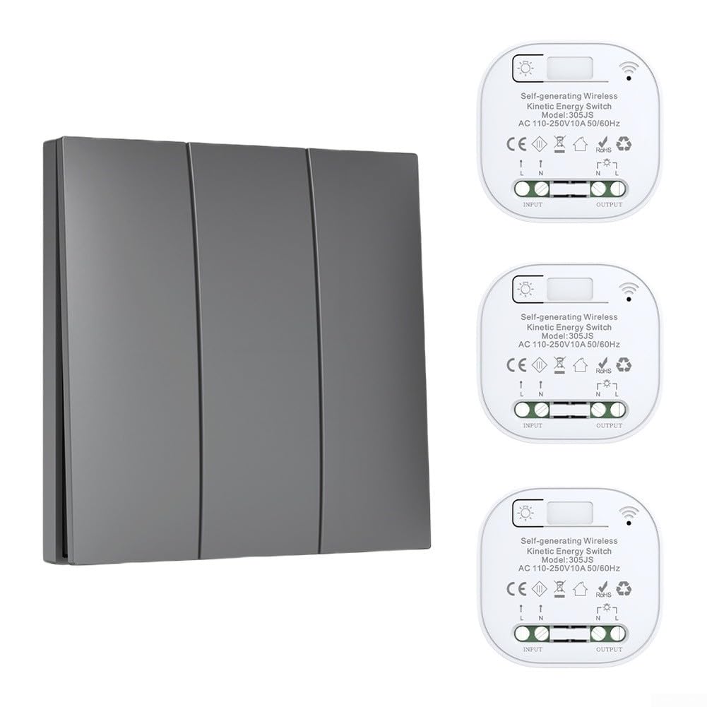 Interruptor de luz de control remoto inalámbrico autoalimentado, impermeable, no necesita cableado, portátil, flexible, fácil instalación, gestión inteligente para iluminación interior y exterior, 1