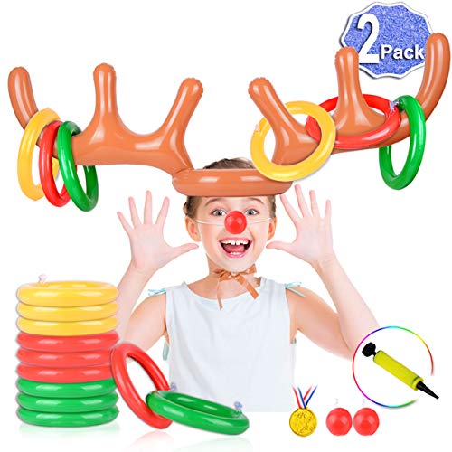 Christmas Games for Family Party, 2 Pack Inflatable Reindeer Antler Ring Toss Game Great Christmas...