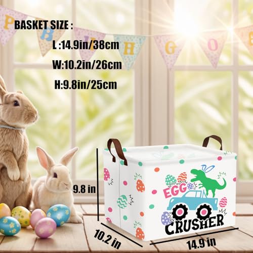 Image of Kid Rectangular Empty Easter Basket for Girl Boy Bunny Eggs Easter Basket Gift Baby Room Decor Storage Organizer (Monster Truck Dinosaur)