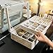 Wudygirl Velvet Jewelry Organizer 2 Layer Jewelry Box Rings Earrings Necklace Organizer Tray Stackable Grid Removable Case Clear Lid（2 Layer）