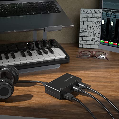 Image of DigitalLife Standalone MIDI-USB Host Bridge Box - 1-In /1-Out 5-Pin MIDI Interface, LED Indicator, Metal Housing (Black) | Connects Class-Compliant USB MIDI Keyboards, Controllers, Synthesizers to 5-PIN DIN MIDI Gear Without Computer