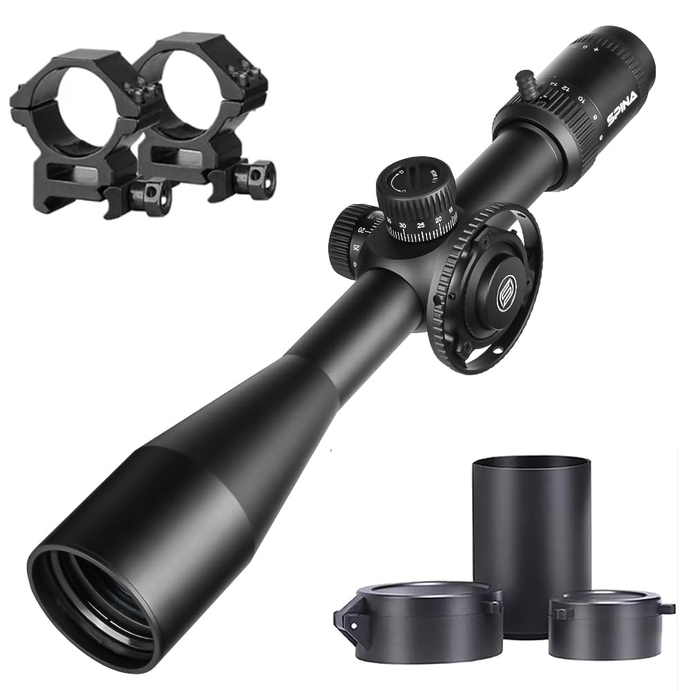 SPINA OPTICS 6-24X50 FFP First Focus Plane Telescopic Colimator Sight Rifle Scope MIL Dot Reticle Hunting Shooting riflescope Optical Sight(with 20mm Rings)